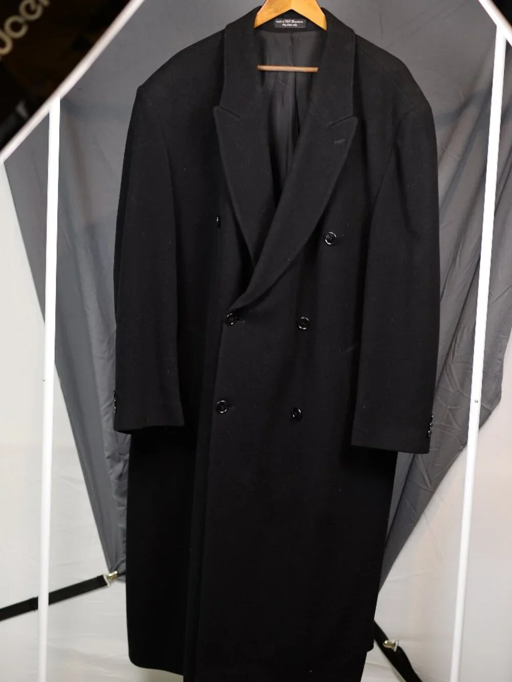 Chaps Mens Black Cashmere Blend Italian Fabric Double Breasted Overcoat 48R